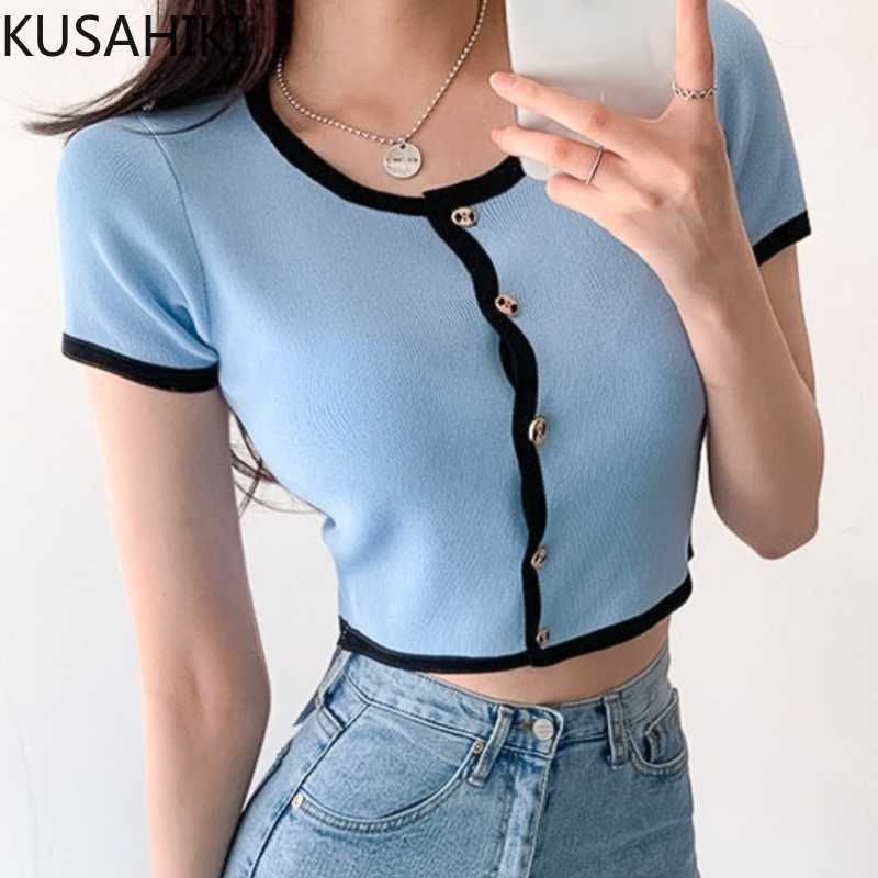 KUSAHIKI Hit Color O-neck Single Breasted Knitwear Women Sexy Crop Top Cardigans Summer Short Sleeve Slim Knit Tops 6H768 210602, Pink
KUSAHIKI Hit Color O-neck Single Breasted Knitwear Women Sexy Crop Top Cardigans Summer Short Sleeve Slim Knit Tops 6H768 210602, Pink