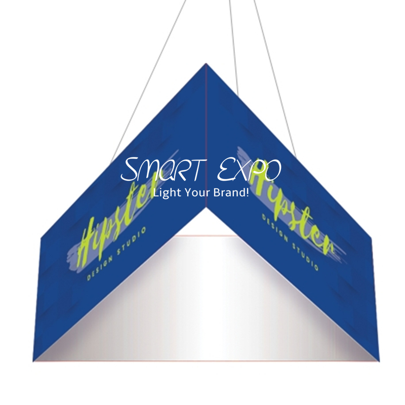 Advertising Display 20ft(L)* 3.5ft(H) Triangular Fabric Tension Hanging Banner with Strong Aluminum Frame Custom Print Graphic Portable Bag