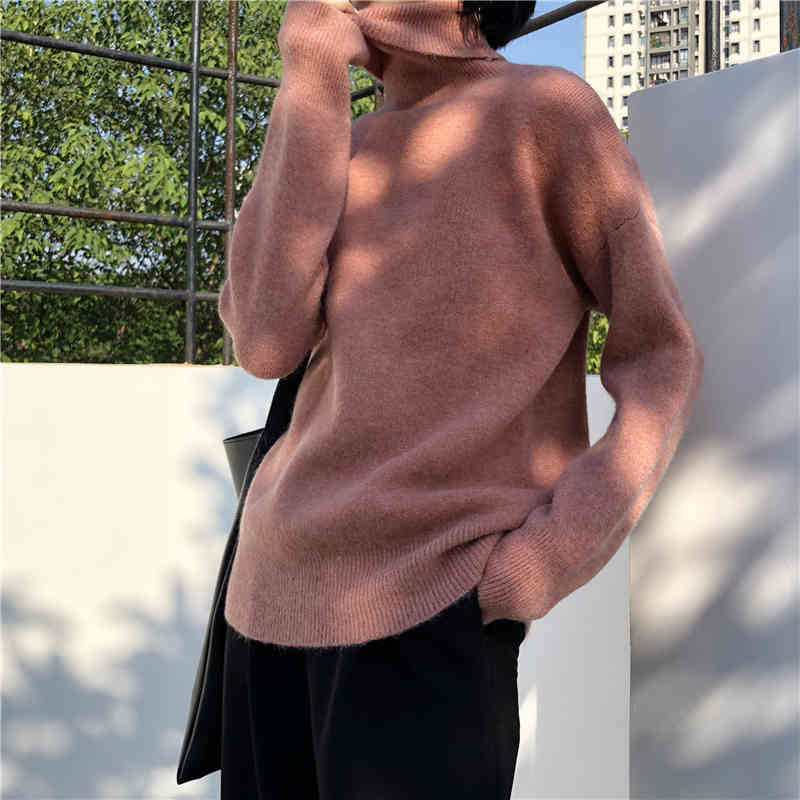 Autumn Winter OL Outwear Tops Turtleneck Bottoming Sweater Women Elegant Solid Long Sleeve Knitted Sweaters 210421