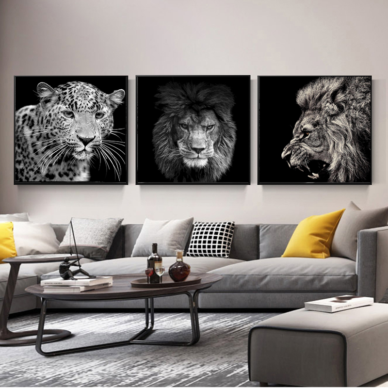 Black White Lion Pictures Wall Art Paintings For Living Room Canvas Printings Modern Animal Decoration No Frame