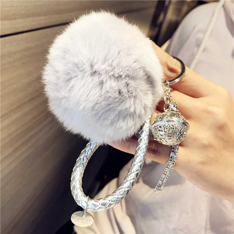 Fluffy Real Rabbit Fur Keychain Cute Plush Key Pendant Female Bell Palace Bell Bag Ornament Jewelry Trinket Accessories R250728