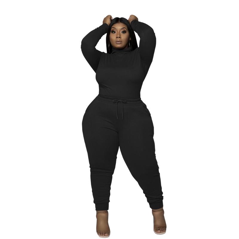 Plus Size Clothing 5XL Two Piece Outfits Women Sweat Suits Turtleneck Top Sweatpants Suit Joggers Sets Autumn Lounge Wear Women's Tracksuits