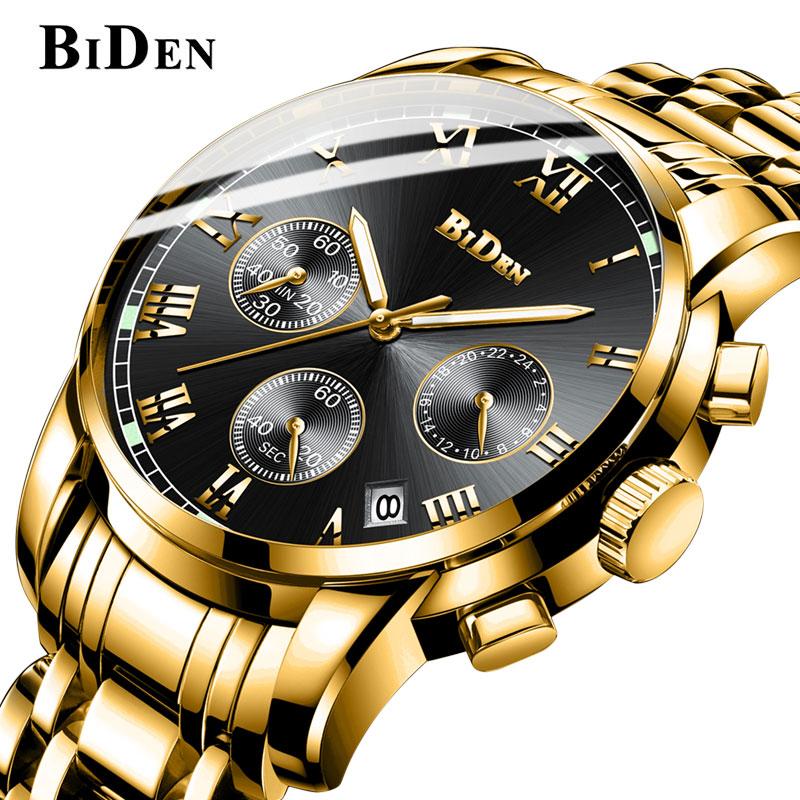 Wristwatches Business Biden Luxury Mens Quartz Stainless Steel Man Watches Waterproof Calendar Luminous Clocks Movement, Black