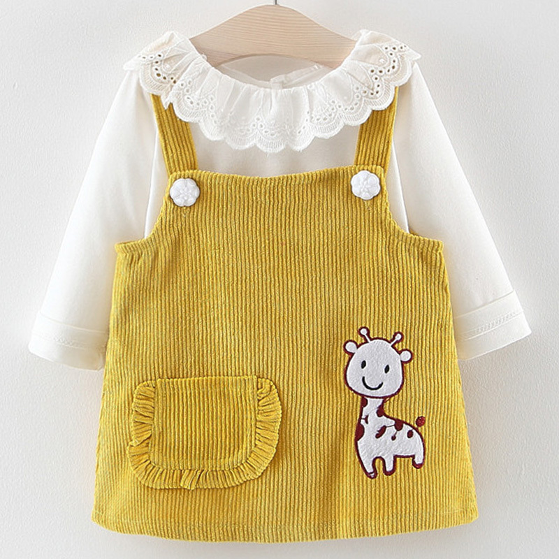 Baby Girl Dress Set T-shirt Tops Cartoon Giraffe Princess Clothes s Long Sleeve 2pcs Suit 210429