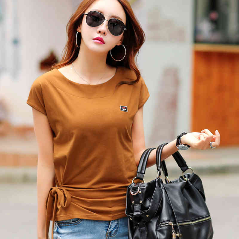 Ropa Moda Mujer Summer Cotton White T Shirt Bow Femme Korean Fashion Tops Tee Shirt Women Tshirt Batwing Sleeve Clothing 210406