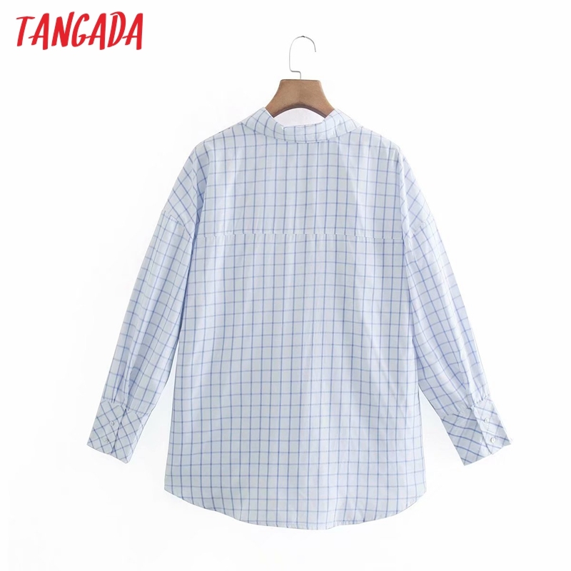 Women Oversized Plaid Print Blouse Long Sleeve Chic Female Lady Shirt Blusas Femininas 4Y4 210416