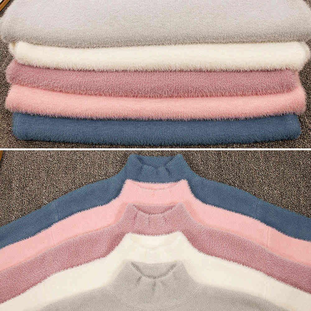 Women Velvet Sweeater Winter Turtleneck Loose Pullover Warm Thick Elegant Plush Sweater Flannel Jumpers Fashion 210428