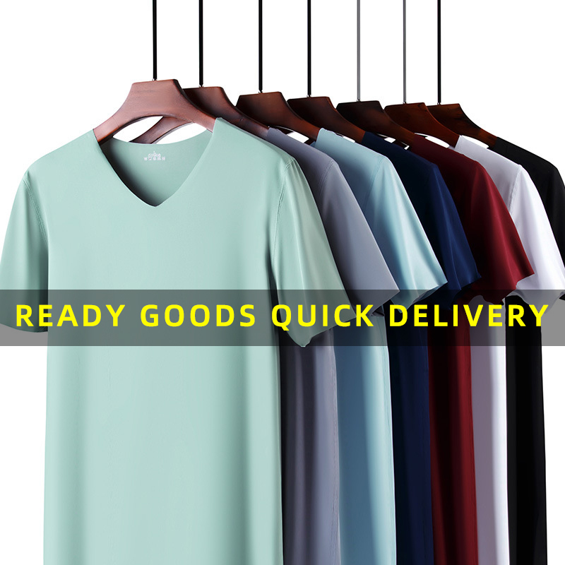 New Solid Color T Shirt Mens Fashion Polyester V-neck T-shirts Summer Short sleeve Tee Boy Skate Tshirt Tops Plus Size 210408