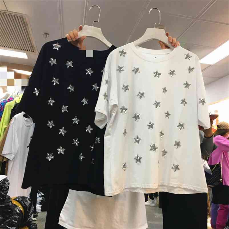 Summer Woman Fashion Style Short Sleeve T-shirt Women's Sequined Star Pattern Tee Tees Students Tops A832 210519, White
Summer Woman Fashion Style Short Sleeve T-shirt Women's Sequined Star Pattern Tee Tees Students Tops A832 210519, White