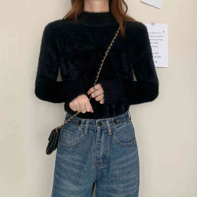 Comelsexy Turtleneck Warm Knitted Sweaters Womens Korean Style Sweet Mink Cashmere Pullovers Woman Gentle Casual Tops 210515