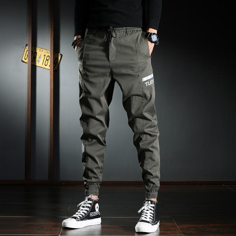 Casual Pencil Pants Men 2021 Fashion Letter Printed Trousers Korean Streetwear Black Drawstring Joggers Men's