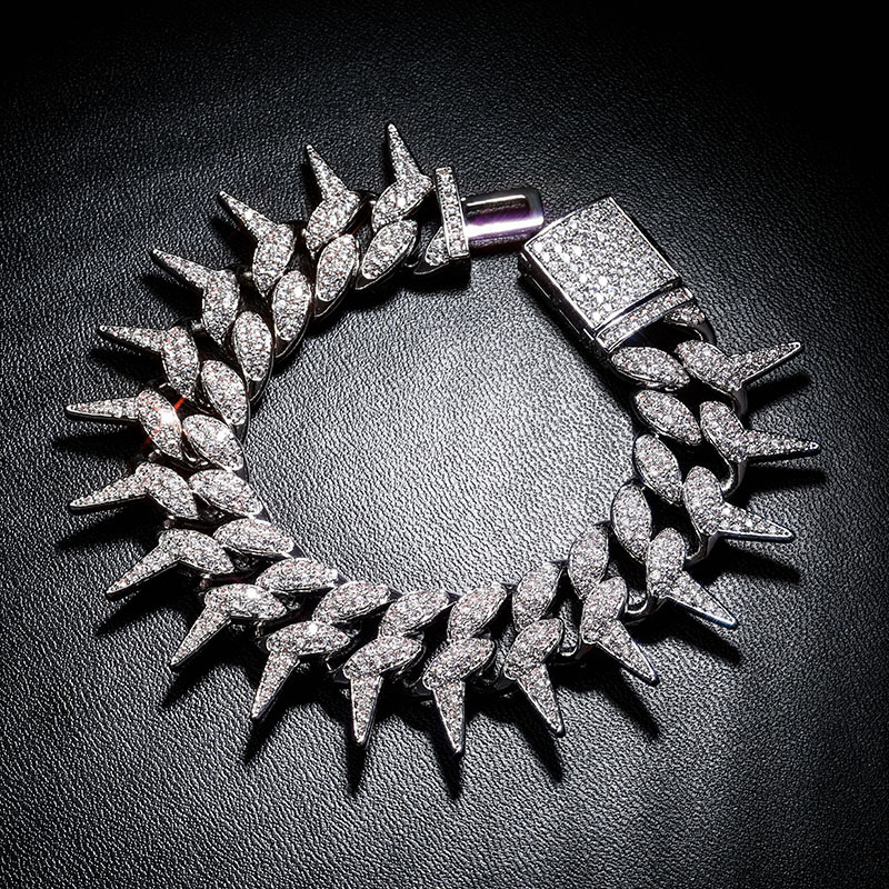 Solid Rivet Spike Thorns Cuban Miami Link Chain Bracelets Bangles for Men HIP Hop Jewelry Claw Setting AAA CZ Stone Rapper Punk Party Rock Grunge Jewe