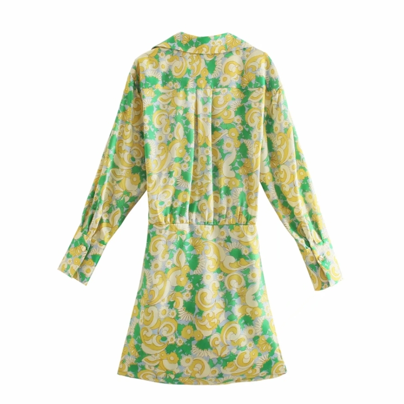 Summer Women Flower Print Lace Up Bow Mini Wrap Dress Female Nine Quarter Sleeve Clothes Casual Lady Loose Vestido D7730 210430