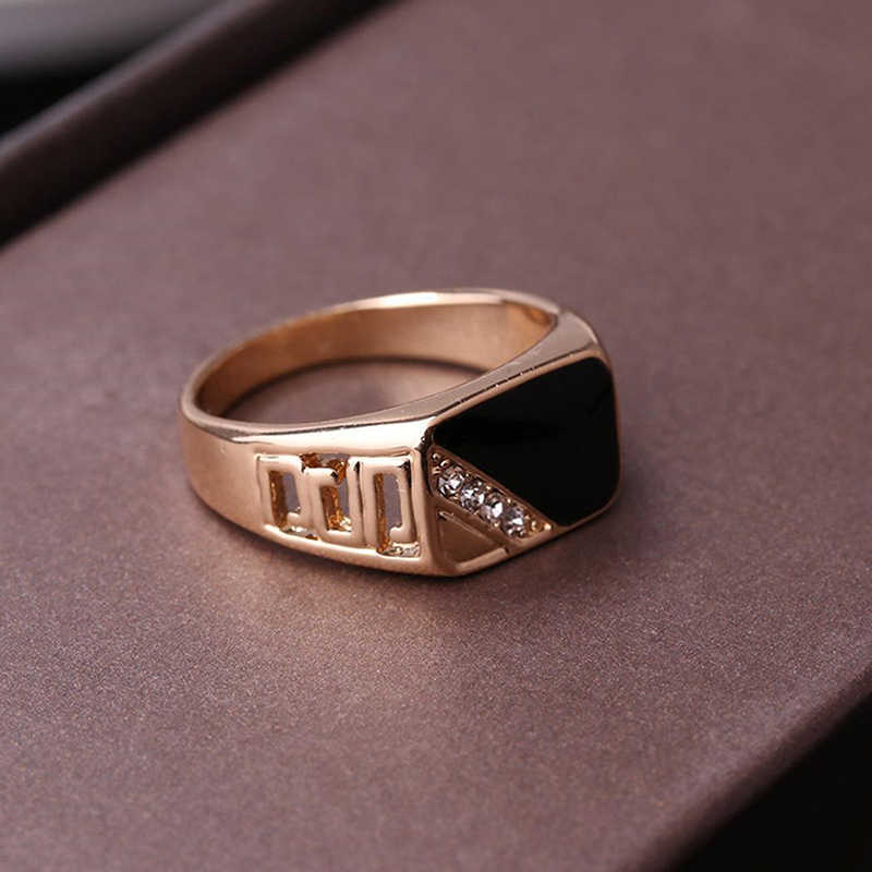 Band Rings Rhinestone Wedding Ring Fashion Male Jewelry Classic Gold Color Black Enamel Rings for Men Christmas Party Gift Cocktail Ring G230213