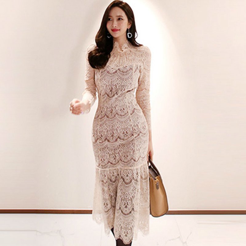 Winter Korea Cloth Stand Neck Solid Bodycon Knee-Length Fishtail Sexy Cloth women's Long-Sleeved Full Lace Party Dress, Black;gray
Winter Korea Cloth Stand Neck Solid Bodycon Knee-Length Fishtail Sexy Cloth women's Long-Sleeved Full Lace Party Dress, Black;gray