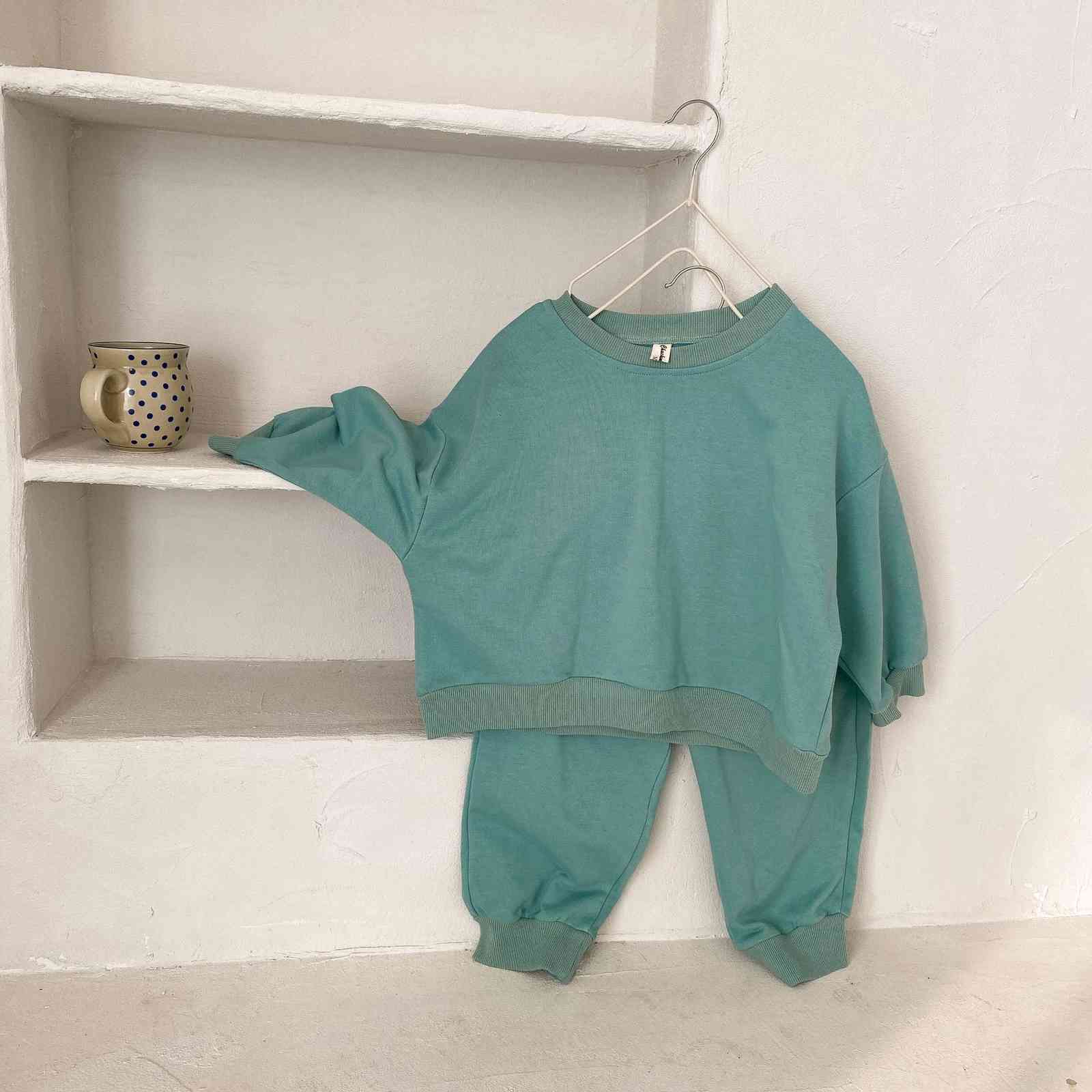 Spring Autumn 2-6 years kids cotton casual sweat suit Boys and girls loose long sleeve sweatshirt pants 2pcs sets tracksuit 210508