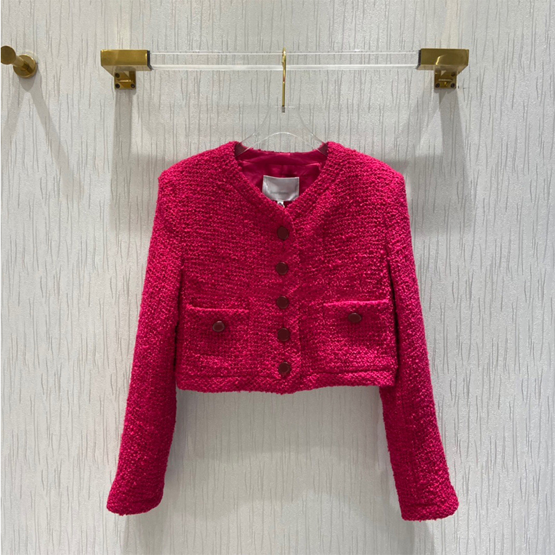 Luxury Designer Bright Hot Pink Woven Tweed Jacket Women O-neck Diamonds Buttons Single Breasted Elegant Lady Autumn Short Coat, Red
Luxury Designer Bright Hot Pink Woven Tweed Jacket Women O-neck Diamonds Buttons Single Breasted Elegant Lady Autumn Short Coat, Red