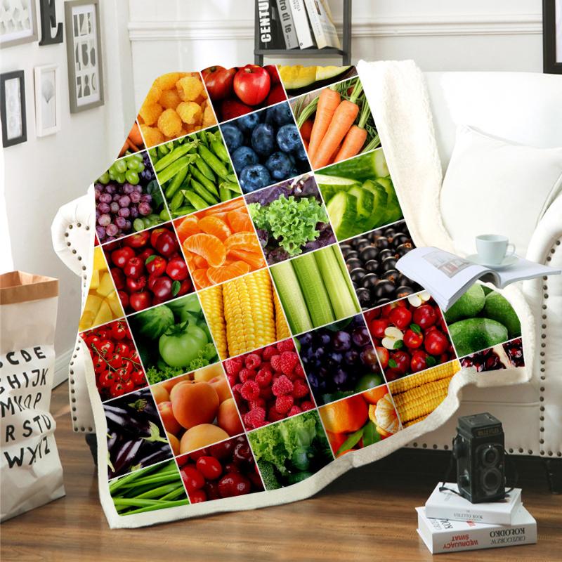 Vegetable And Fruit 3D Digital Print Sherpa Blanket Stylish Bedroom Decor Home Textile Flannel Soft Comfortable Bed Blankets
