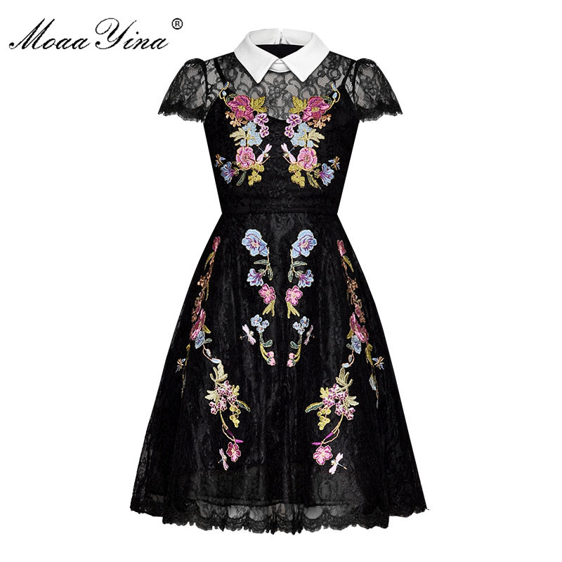 Fashion Designer Runway dress Spring Summer Women Dress Lace Floral Embroidery Black Elegant Dresses 210524
Fashion Designer Runway dress Spring Summer Women Dress Lace Floral Embroidery Black Elegant Dresses 210524