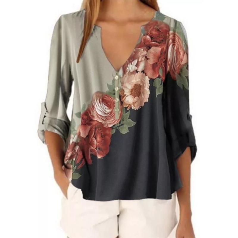 Women's Blouses & Shirts Plus Size Women Summer Blouse Vintage Three Quarter Sleeve V Neck Female Floral Print Color Block Loose Casual Tops, Grey
Women's Blouses & Shirts Plus Size Women Summer Blouse Vintage Three Quarter Sleeve V Neck Female Floral Print Color Block Loose Casual Tops, Grey
