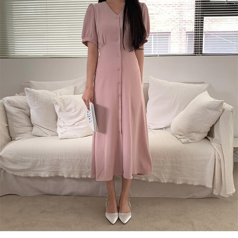 v neck Plus Size Summer Girls Boho Party Female Vintage Dress pink oversize Short Sleeve Women Dresses long Robe Vestido 210417Z