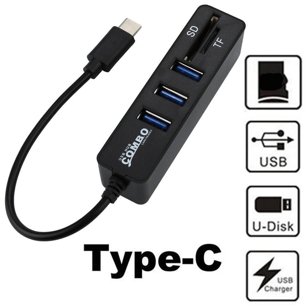 

2 in 1 Type-C Connectors OTG USB 2.0 HUB Splitter Combo 3 Ports SD/TF Card Reader USB-CEthernet Adapter