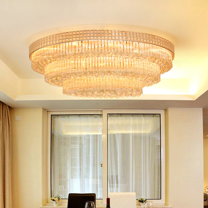 American Modern Golden Oval Crystal Ceiling Lights Fixture LED Light European Oblong Hanging Lamps Hotel Lobby Parlor Hall Home Indoor Lighting 3 Colo
