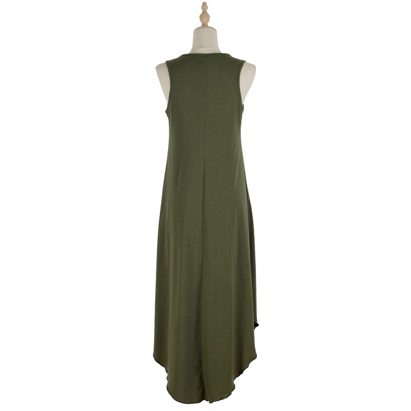 V-neck Sleeveless Asymmetrical Home Casual Dresses Summer Women Solid High Waist Loose Split Hem Long Dress 210510