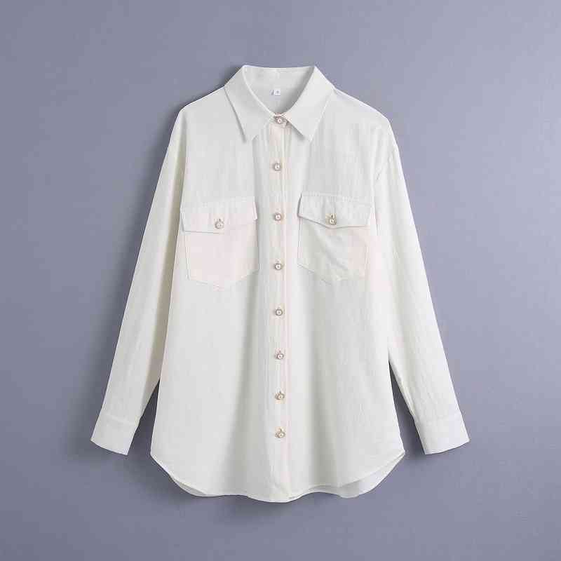 Women White Cotton Shirt Spring Fashion Full Sleeve Pearl Button Modern Lady Casual Top 210602
Women White Cotton Shirt Spring Fashion Full Sleeve Pearl Button Modern Lady Casual Top 210602