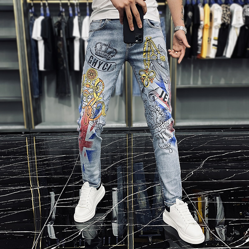 men's jeans crown printing stretch graffiti print graphic motorcycle skinny high street hip hop trendy 2xr5, Blue
men's jeans crown printing stretch graffiti print graphic motorcycle skinny high street hip hop trendy 2xr5, Blue