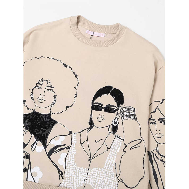 Women Sweatshirts Beautiful Girls Printed Long Sleeves O-Neck Chic Lady Fashion Casual Woman Pullover Hoodie Tops 210816