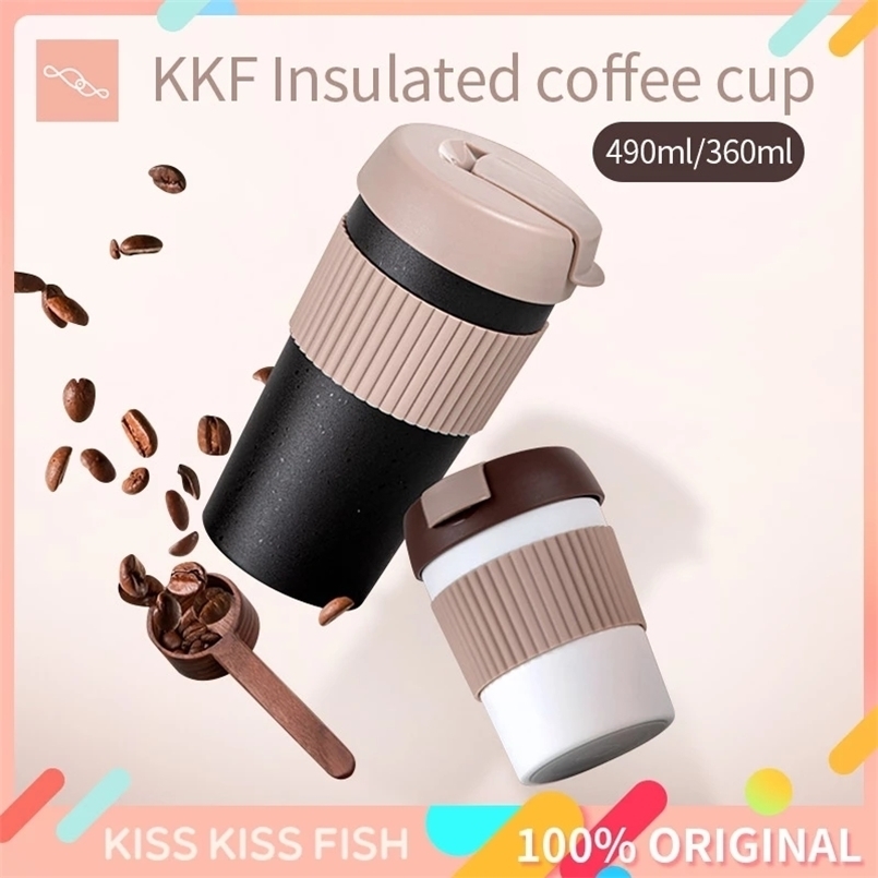 KKF Vacuum Flasks 490ML / 360ML Style Coffee Thermos Cup 316 Stainless Steel Office Mug Straight For Lover Gift 211109