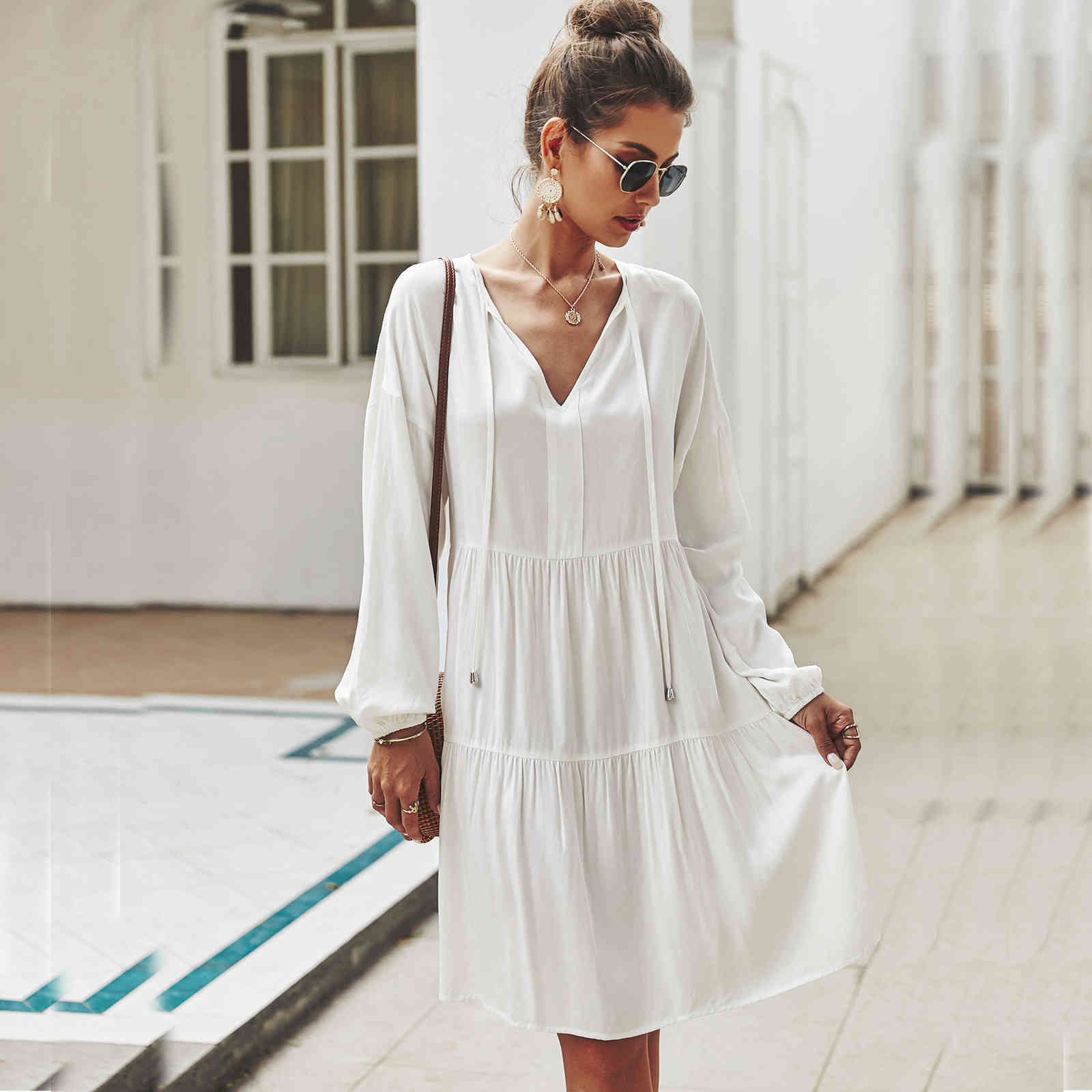Women spring summer cotton dresses Female O-neck long sleeve ruffles female Dress sweet A-line pleated 210524, Yellow
Women spring summer cotton dresses Female O-neck long sleeve ruffles female Dress sweet A-line pleated 210524, Yellow