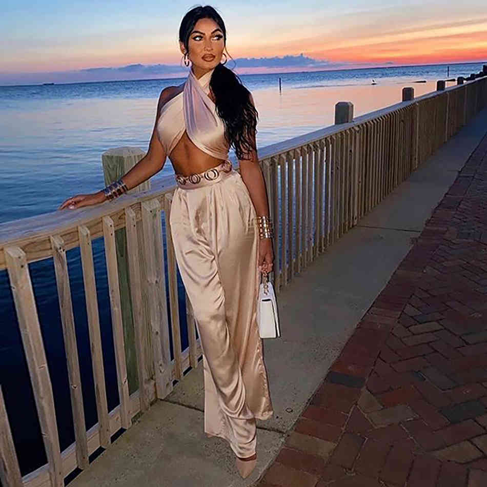 Summer Women Halter Hollow Out Club Jumpsuits Sexy Sleeveless &Full Pants Party Casual Wear Rompers 210423