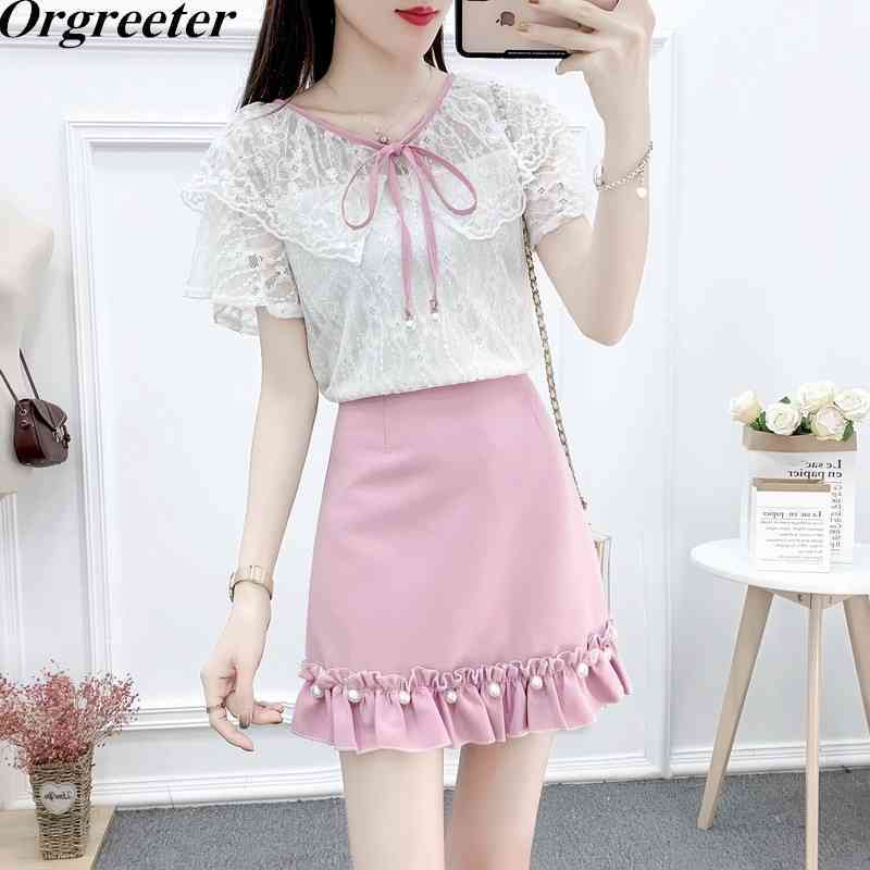 Summer Fashion Suit Sweet Wild Lace Shirt and High waist Pearl bead Ruffles Trim Hem Bodycon Mini Skirt Two-piece Sets 210525, Blue
Summer Fashion Suit Sweet Wild Lace Shirt and High waist Pearl bead Ruffles Trim Hem Bodycon Mini Skirt Two-piece Sets 210525, Blue