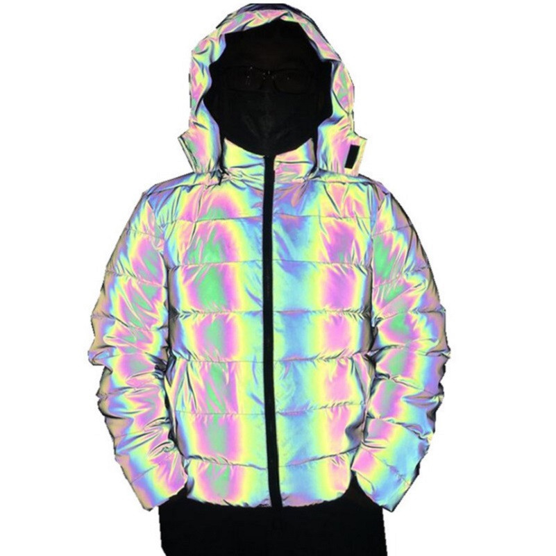 Colorful Rainbow Reflective Winter Parkas Jacket Women Windbreaker Reflecting Glow Hooded Parka Young Men Warm Padded Coat, Black
Colorful Rainbow Reflective Winter Parkas Jacket Women Windbreaker Reflecting Glow Hooded Parka Young Men Warm Padded Coat, Black