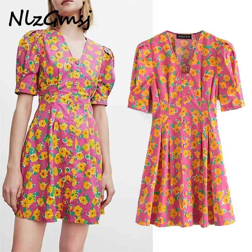 Dres Sweet Style Korean Fashion Brand Women's Clothing V-neck Print Ladies Slim Robe Femme 04 210628, As picture