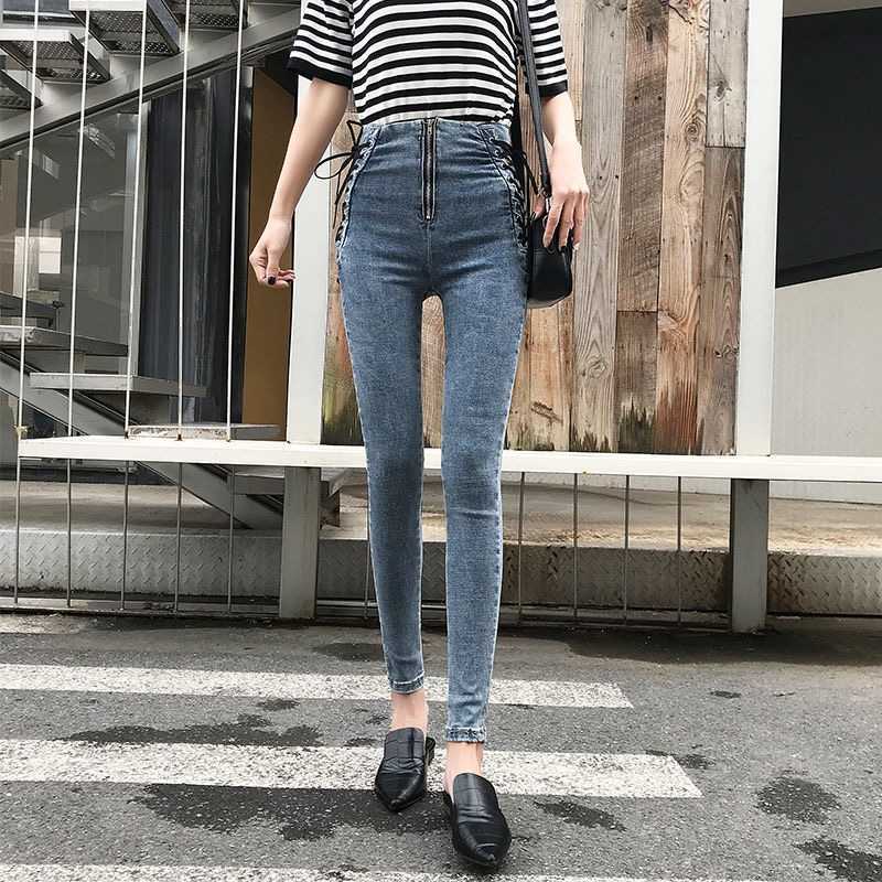 Jeans Female Denim Pants Lace up on side Womens plus siz 5XL Stretch High waist Feminino Skinny For Women Trousers 210922