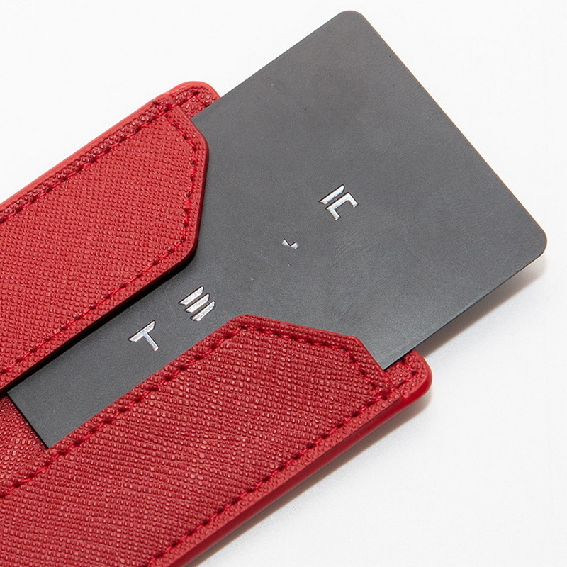 Car Leather Key Card Holder For Tesla Model 3 Y Protector Cover Accessories Black Red Keychain Fob Case Bag Model3 Three