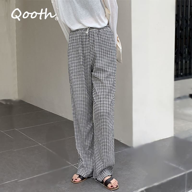 Qooth Retro Pleated Plaid Drape Pants Womens Summer High Waist Wide Leg Pants Loose Casual Straight All Match Pants QT632 210518, Black plaid
Qooth Retro Pleated Plaid Drape Pants Womens Summer High Waist Wide Leg Pants Loose Casual Straight All Match Pants QT632 210518, Black plaid