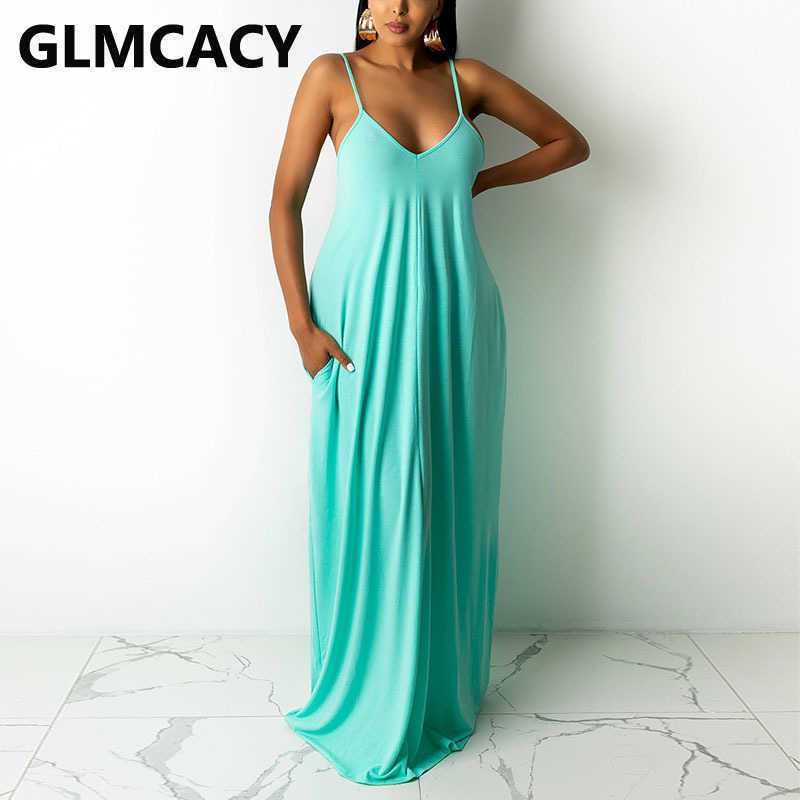 Women Spaghetti Strap Sleeveless Solid Maxi Dress 210702