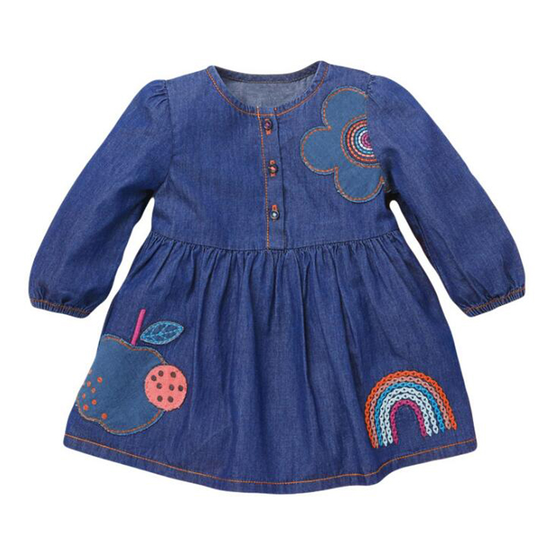 Spring Autumn Kids Cowboy Printing Dresses For Girls Princess Girl Long Sleeve 2-7Yrs 210429