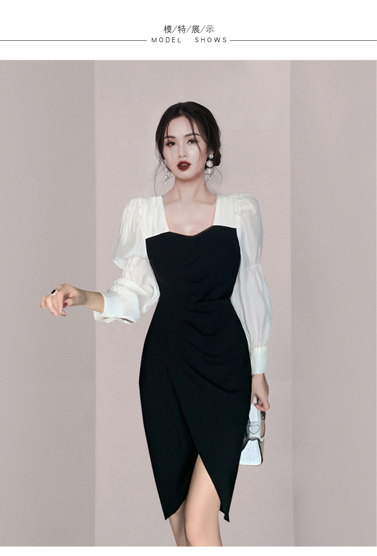 Spring Fashion Women Elegant Square Collar Formal Dress Puff Sleeve Office OL Party Pencil Vestidos 210519