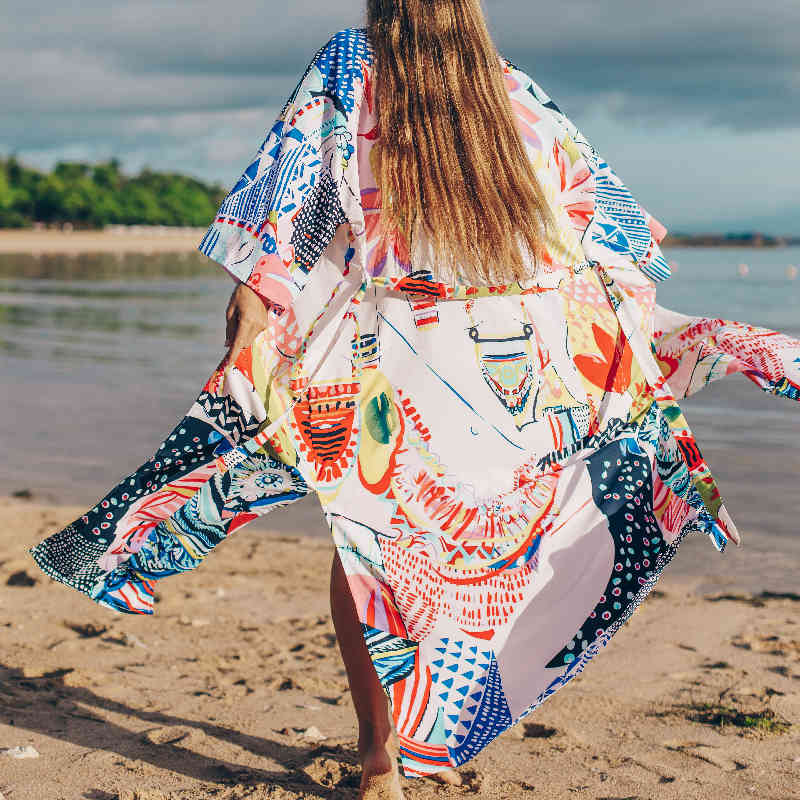Bohemian Printed Cover-ups Bikini Wrap Bath Dress Pink Cotton Tunic Women Plus Size Beach Wear Swim Suit Cover Up Robe Q862 210420