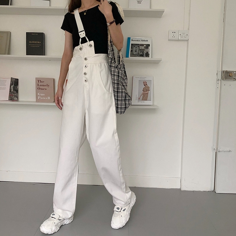 SML 2 colors jeans womens autumn loose fashion wide leg trousers jumpsuit korean casual denim overalls womens (78393 210423