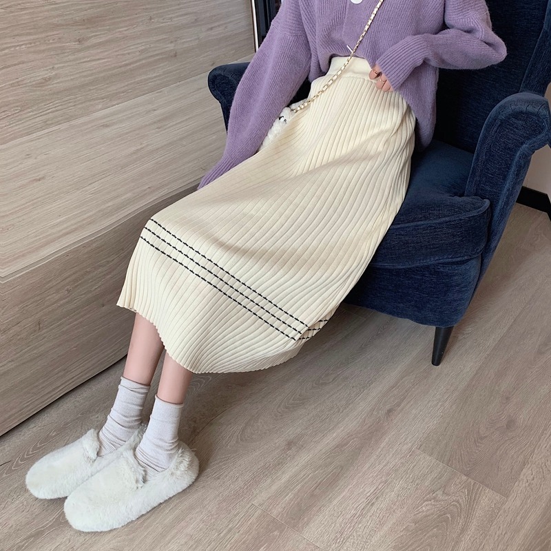 Nomikumsa Women Sweater Skirt Autumn Winter Korean Causal Bottoms High Waist A-line Knitted Skirts New Mujer Faldas 6D196 210427