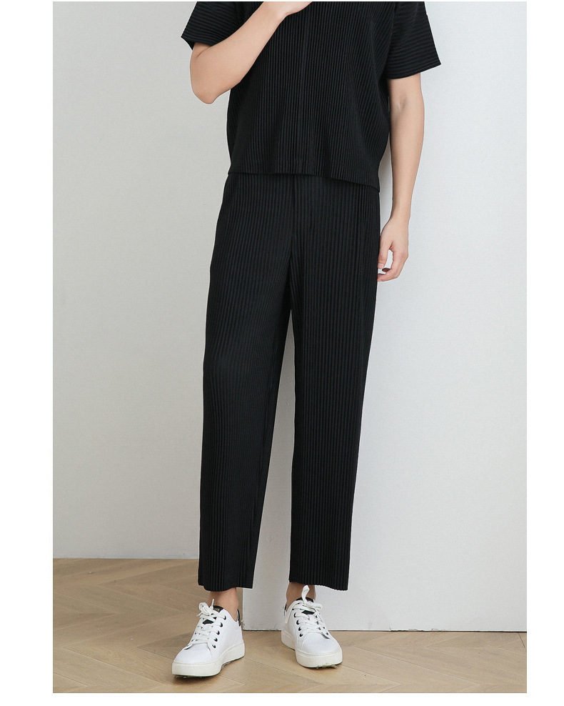 IEFB /men's wear spring pleated casual straight pants trendy loose ankle-length elastic waist fold pants 9Y3843 JF150 210524
