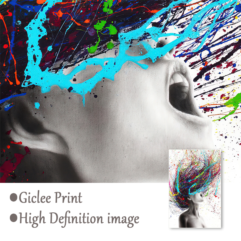 Modern Abstract Wall Art Colored Hair Woman Canvas Painting Figure Posters And Prints Hanging Pictures For Living Room Decor