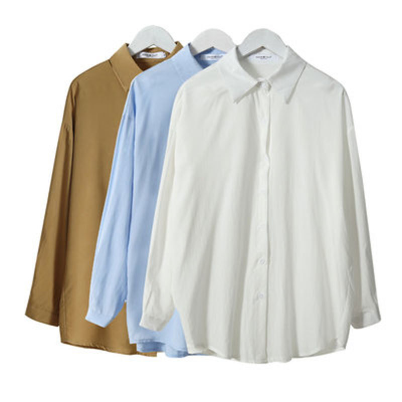 Spring Autumn Korea Fashion Women Long Sleeve Loose Shirts All-matched Casual Turn-down Collar Solid Blouses Tops S82 210512