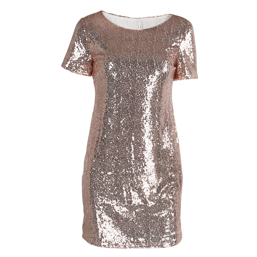Sequins Gold Dress Spring Summer Women Sexy Short T Shirt Dress Evening Party Elegant Club Dresses 210409